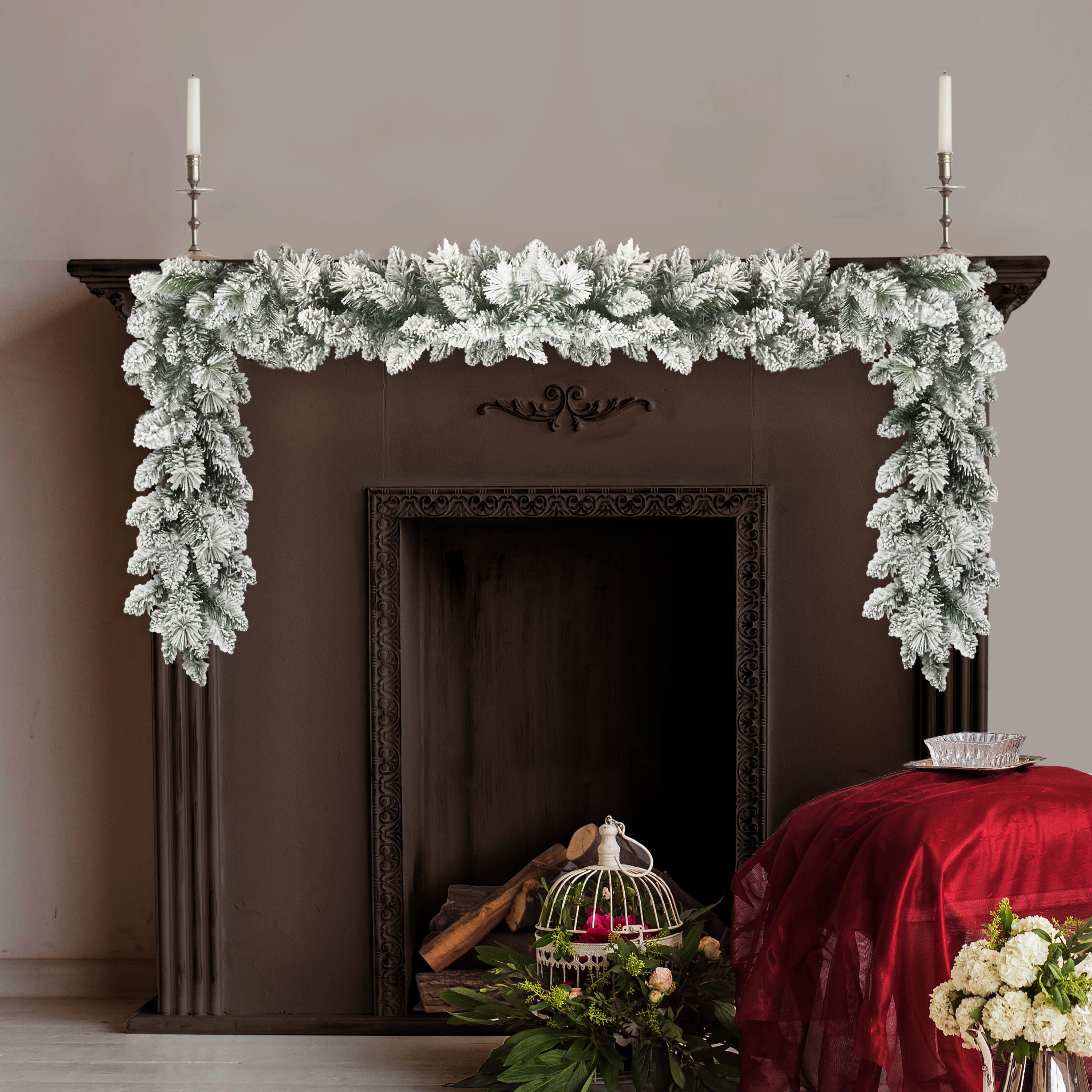 9ft Flocked Spruce Garland